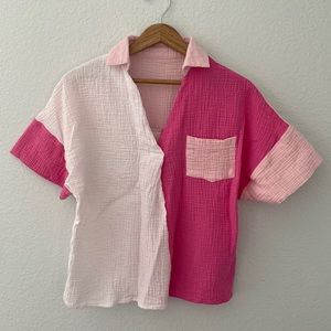 Light and breezy pink and white color block top
